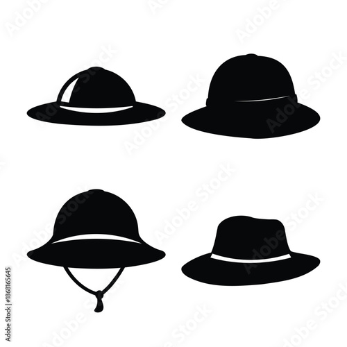 A collection of various hat style silhouettes for fashion, travel, and outdoor design