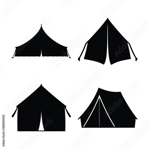 Collection of diverse camping tent silhouettes perfect for outdoor adventure designs