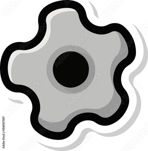 A stylized, flat graphic representation of a fried egg with a dark yolk