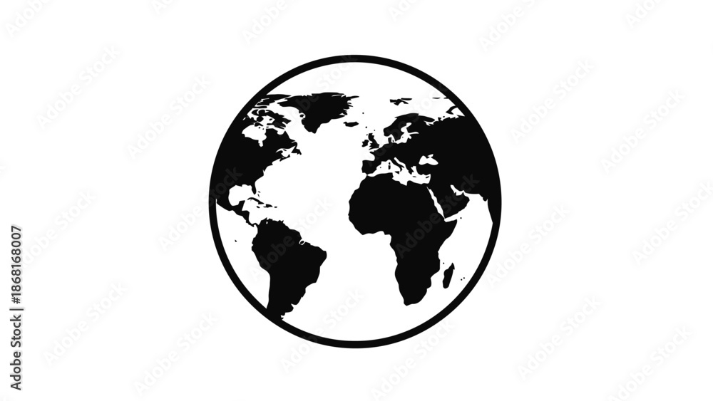 Fototapeta premium Simple black and white illustration of planet earth inside a circular frame