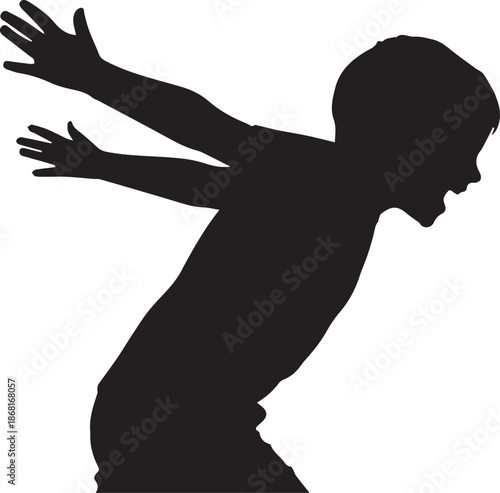Person kneeling with arms outstretched