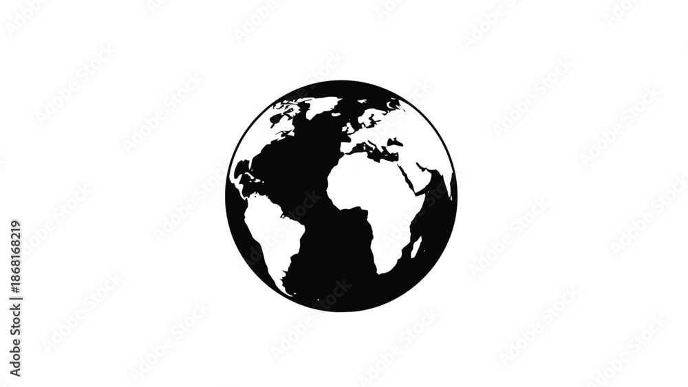 Fototapeta premium Simple black and white illustration of planet earth with visible continents