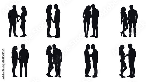 Silhouettes of couples in various intimate poses displayed in a grid pattern