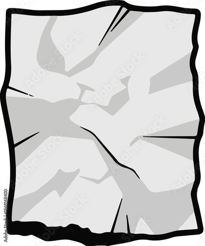 A stylized, crumpled paper texture with torn edges in monochrome shades of grey