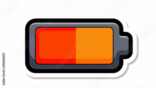 A stylized icon representing a battery, half-filled with red and orange