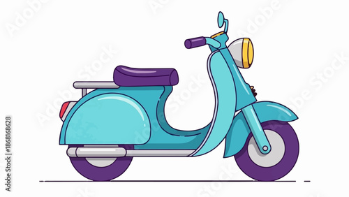 A stylized aqua scooter with purple accents, parked on a white background