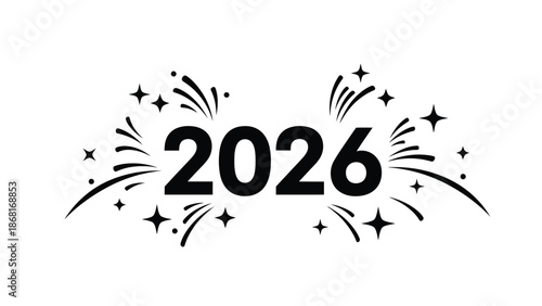 Festive design featuring the year 2026 with sparkling star and flourish elements