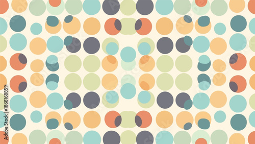 A soft, textured pattern of overlapping circles in muted pastels on a cream background