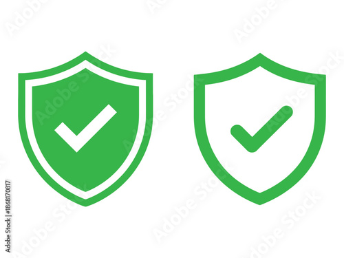 Green Shield Checkmark Icons – Security Protection and Verified Approval Symbol