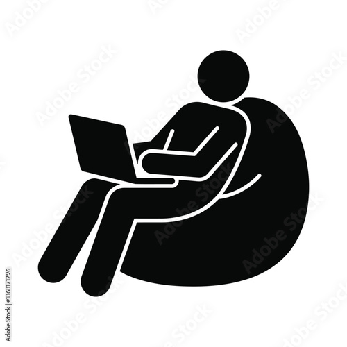 Person Relaxing on Bean Bag Chair Using Laptop Icon Illustration