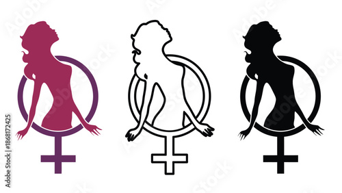 A collection of female gender symbols in various colors and styles.
