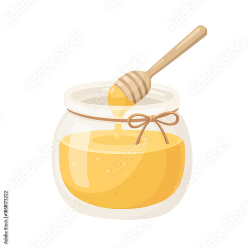 Glass Honey Jar With Dipper Illustration