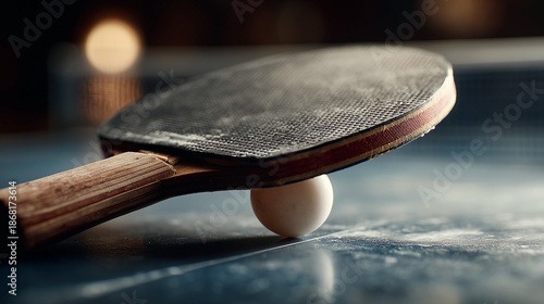 A ping pong paddle with a ball on it