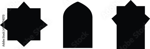 A Muslim religion sign for Ramadan A black and white vector illustration featuring a man's silhouette alongside a white castle medical icon designed as a pharmaceutical capsule symbol 