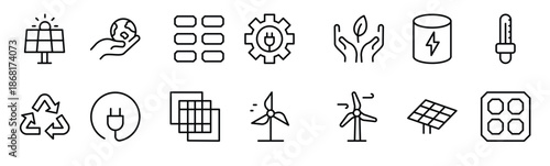  icon set for solar energy renewable resources eco friendly