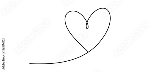 Black continuous line drawing heart shape simple minimalist doodle a pure clean surface design