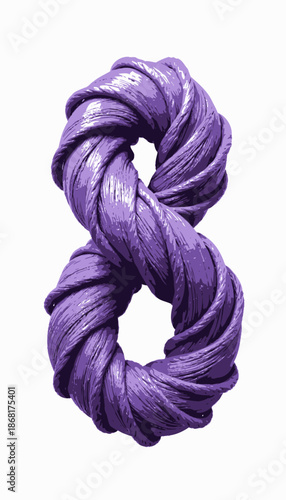 Intricately Twisted Purple Hair in a Figure-Eight Shape with Smooth Texture and Vivid Hue on a White Background