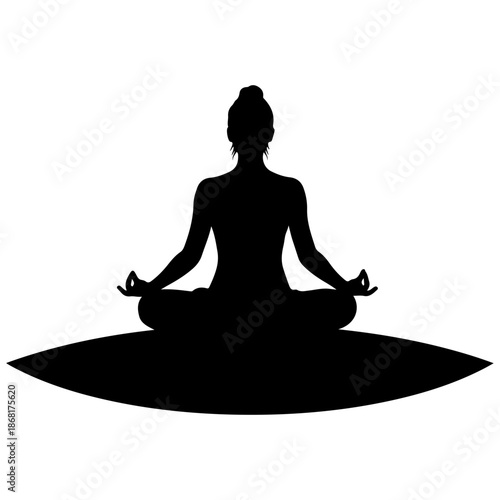 Silhouette of a person meditating in a lotus position on a white background Vector