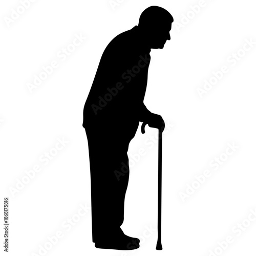 Silhouette of an elderly man with a walking cane Vector.