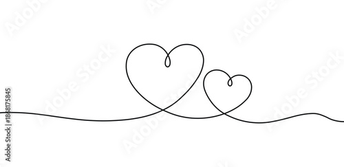Two hearts continuous line drawing love concept simple graphic art minimal style black outline