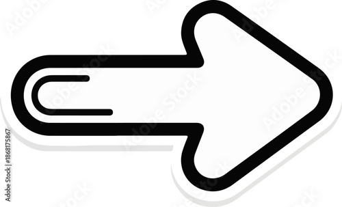 A stylized black arrow with a subtle grey shadow pointing right