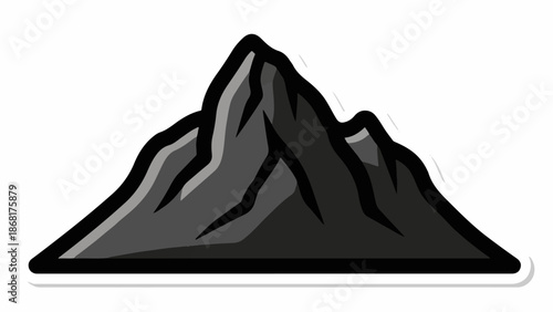 A stylized black and gray mountain peak with sharp edges and deep crevices