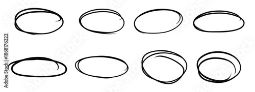 Hand drawn circle line sketch. Vector set circular scribble doodle round circles,  message note mark design element. Pencil, pen, graffiti bubble, ball draft illustration. - Vector