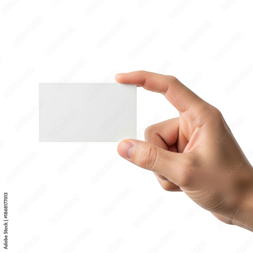 Obraz premium Hand holding blank business card isolated on transparent background