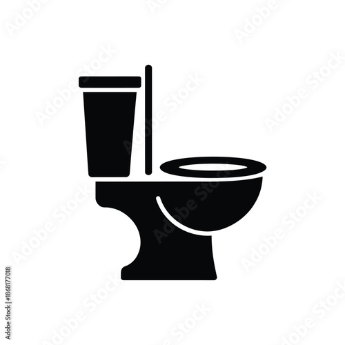 Simple black and white icon depicting a standard toilet design