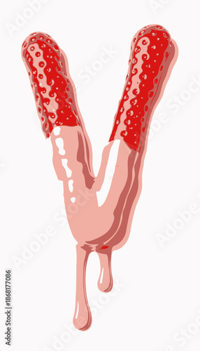 Delightful fusion of glossy red strawberries in a creamy pink yogurt forming an artistic composition with a tempting and visually striking design