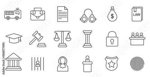 simple icons of court law and attorney