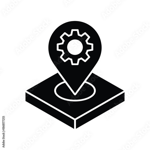 Location pin with gear icon representing settings and positioning