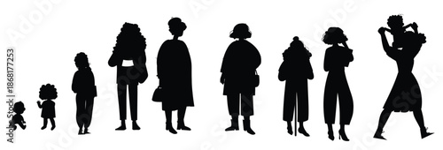 Woman lifespan cycle from baby age to old