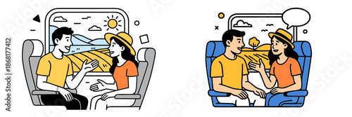 Couple enjoying conversation while traveling on a train