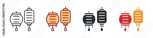 Lanterns Icon Set Multiple Style. Designed In Outline, Blue, Glyph, Dual Tone
