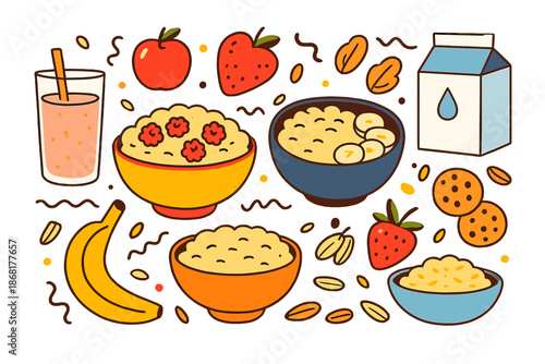 Healthy breakfast options with fruits and cereals