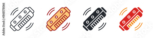Harmonica Icon Set Multiple Style. Designed In Outline, Blue, Glyph, Dual Tone