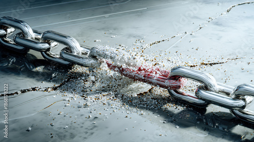Breaking chain link symbolizing security risk and vulnerability