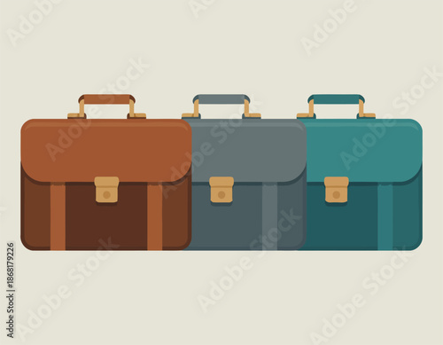 Three colorful briefcases stand side by side against a light background