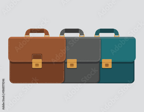 Three colorful briefcases stand side by side on a light blue background
