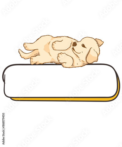 Adorable golden retriever puppy illustration relaxing happily on a custom banner element graphic design