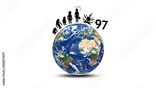 Evolution of man and planet Earth symbolizing progress and the future isolated on white background