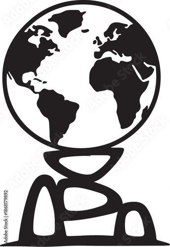 Black and white globe on a simple stand illustration