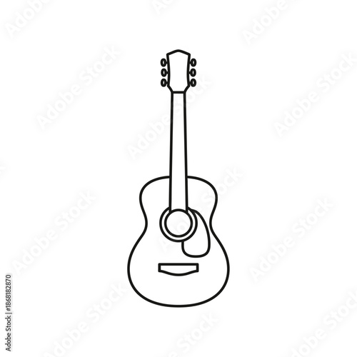 Acoustic guitar outline, simple line drawing, musical instrument illustration, white background