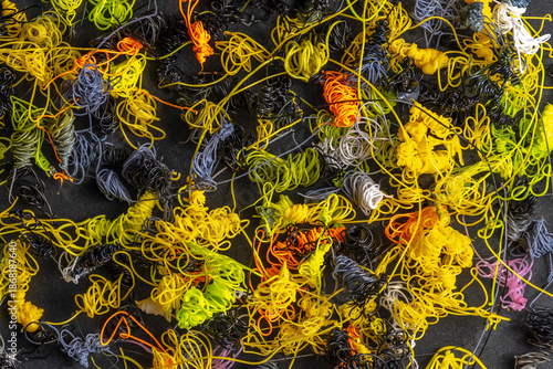 Plastic filament waste from a 3D printer
