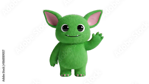 Cute Green Furball Character Waving
