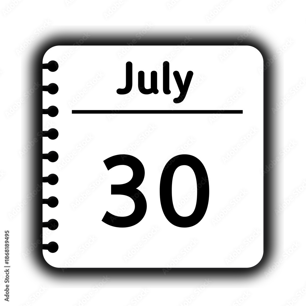 Obraz premium July 30st calendar new year day reminder icon note pad diary symbol