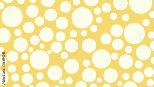 Seamless Abstract Pattern of White Polka Dots in Various Sizes Randomly Scattered on a Vibrant Yellow Background, Featuring Minimalist Geometric Design for Summer Wallpaper and Textiles