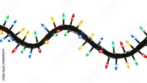 Classic rainbow colored Christmas string lights on black wire vector.
