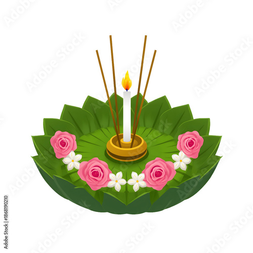 Floral Incense Illustration for Spiritual Ritual and Meditation Concept